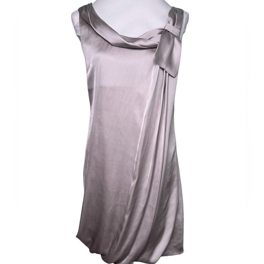 H&M Satiny Bubble Hem Dress Bow Drape Sleeveless Light Grey Silver Dress Size 8